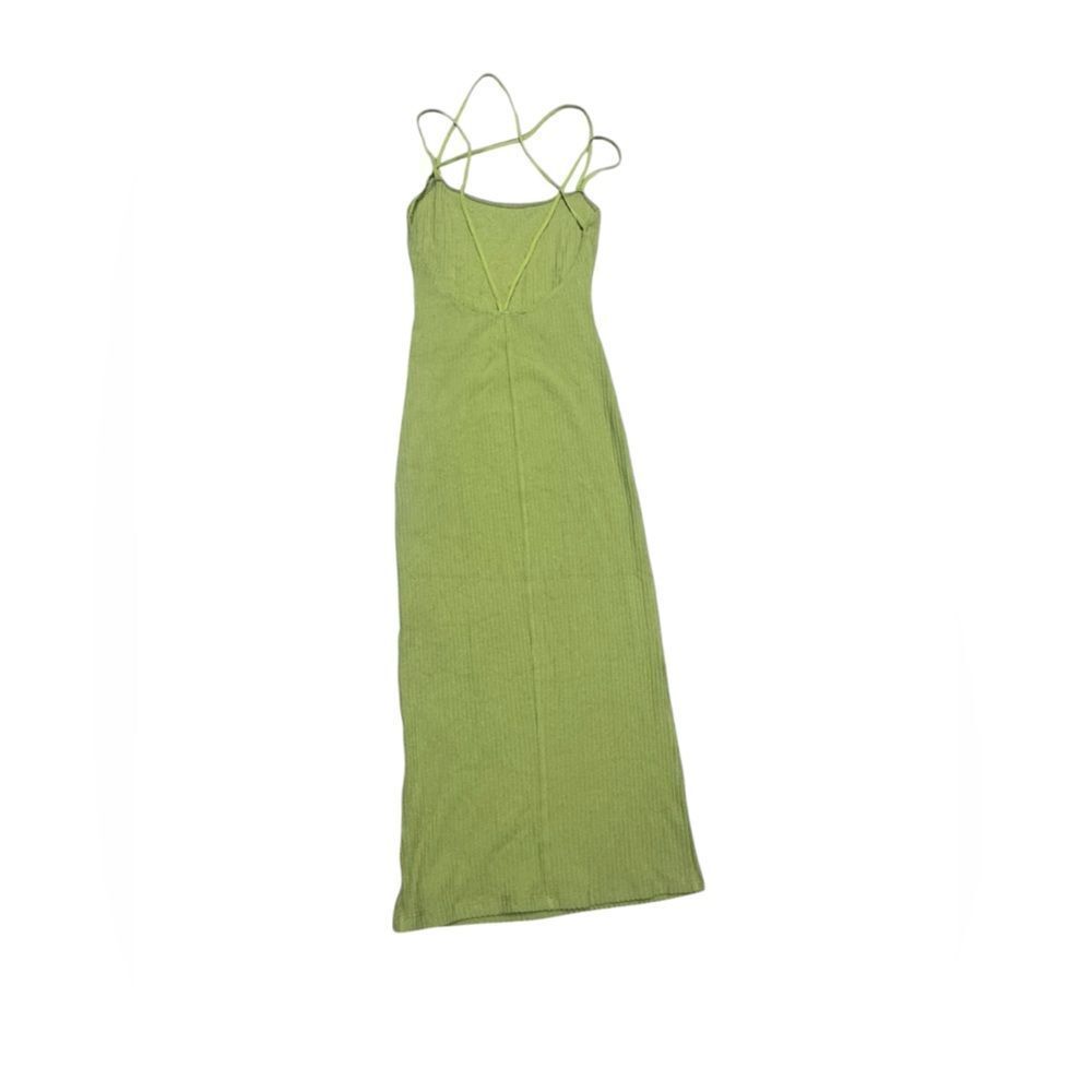 🔥 REFORMATION light green ribbed tencel blend open back midi dress sz xsmall - Picture 2 of 7